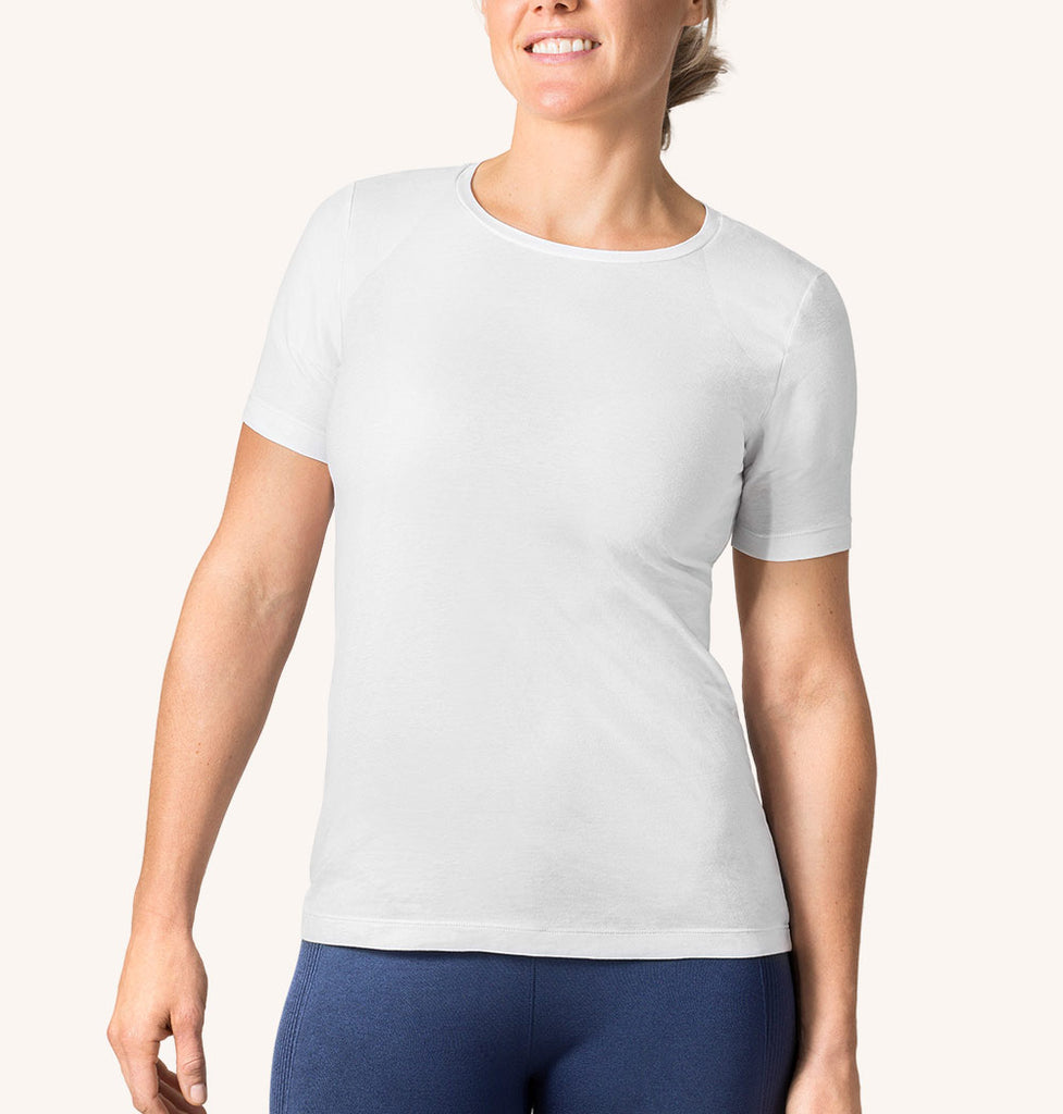woman white posture t-shirt cotton